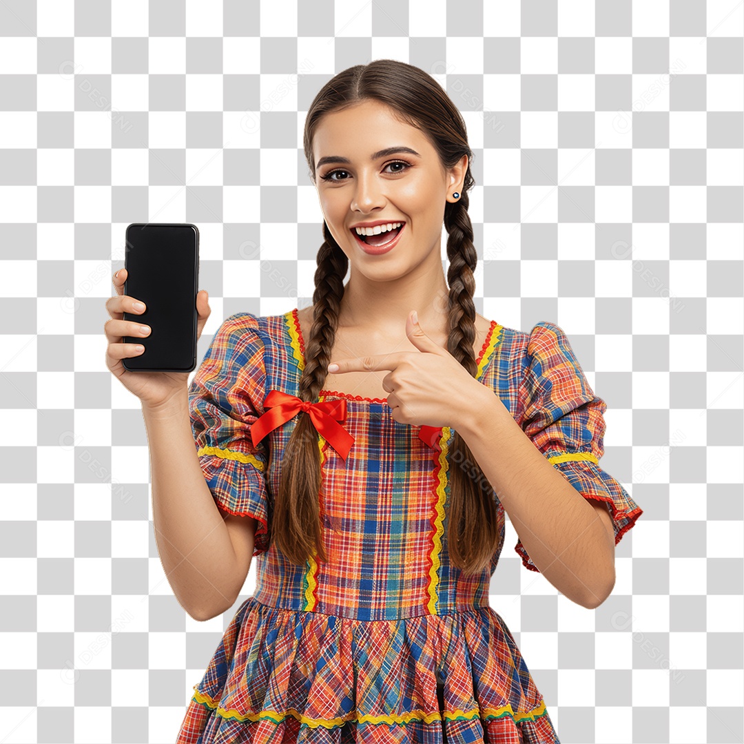 Mulher com Roupa de Festa Junina Celular PNG Transparente