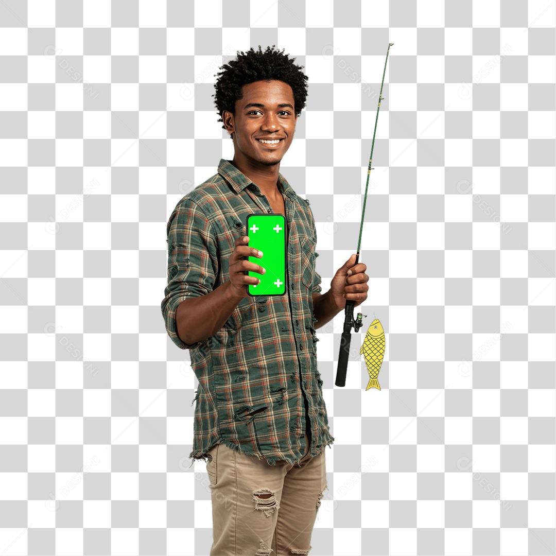 Homem com Roupa de Festa Junina Celular com Chroma Key PNG Transparente