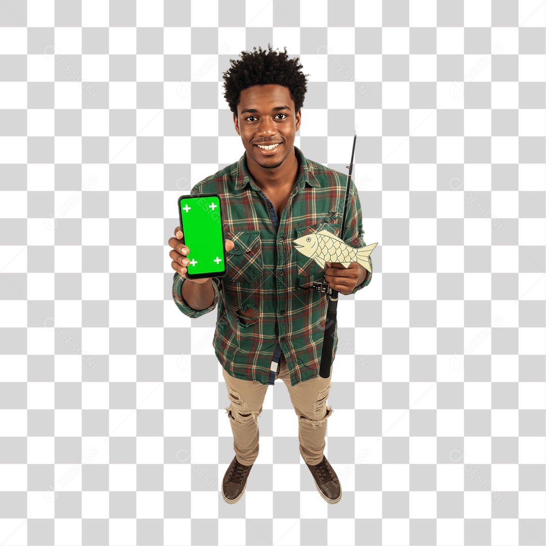 Homem com Roupa de Festa Junina Celular com Chroma Key PNG Transparente