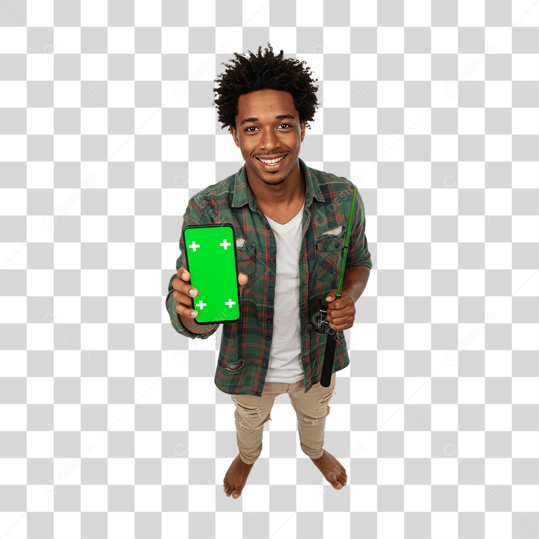 Homem com Roupa de Festa Junina Celular com Chroma Key PNG Transparente