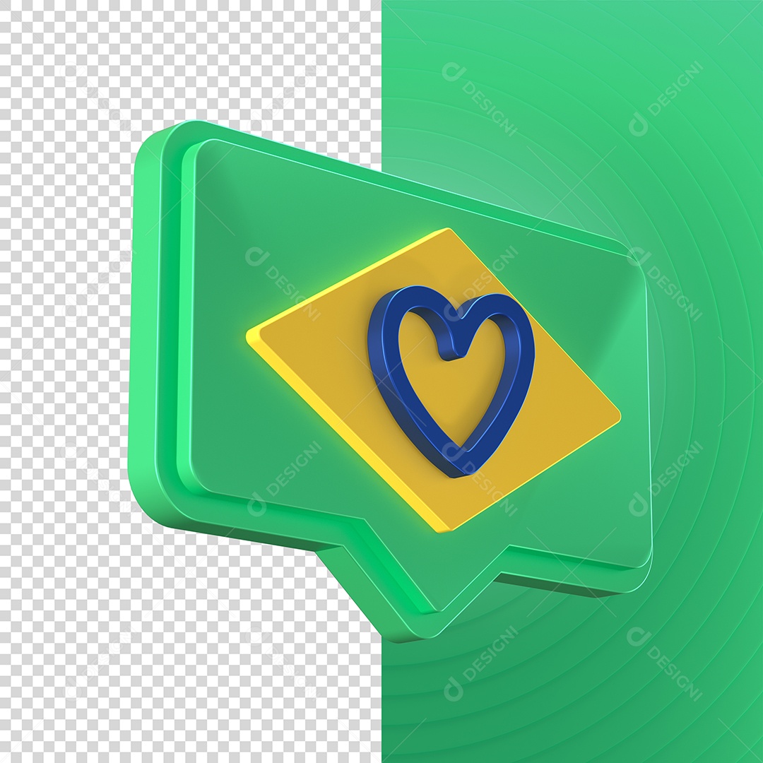 Elemento 3D Bandeira do Brasil Com Coração Para Composição PSD