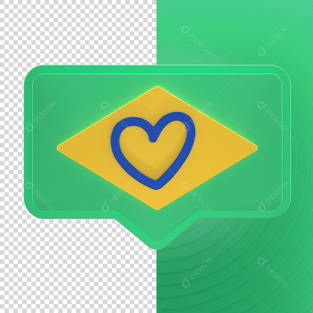 Elemento 3D Bandeira do Brasil Com Coração Para Composição PSD