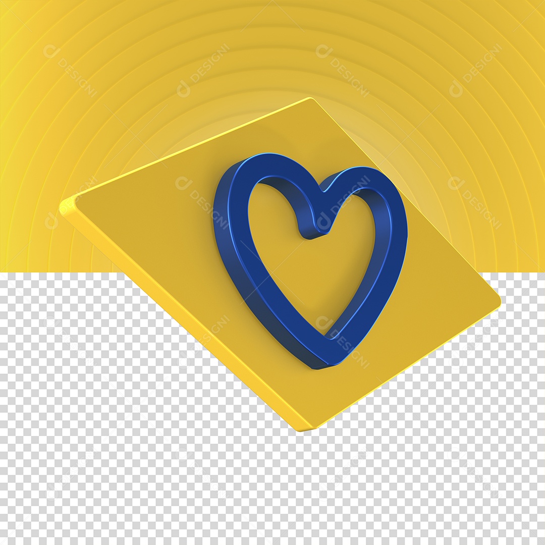 Elemento 3D Bandeira Amarela Com Coração Para Composição PSD