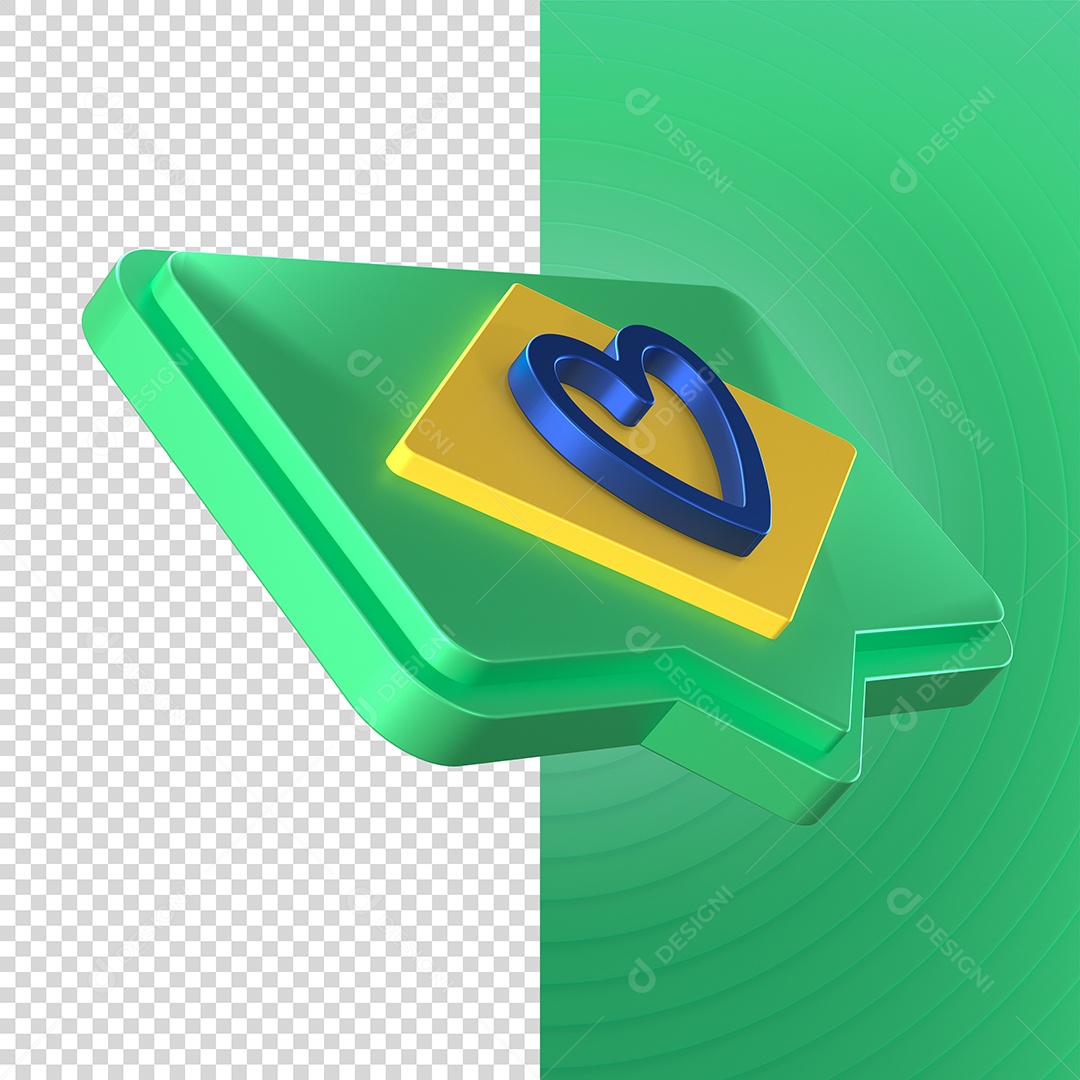 Elemento 3D Bandeira do Brasil Com Coração Para Composição PSD