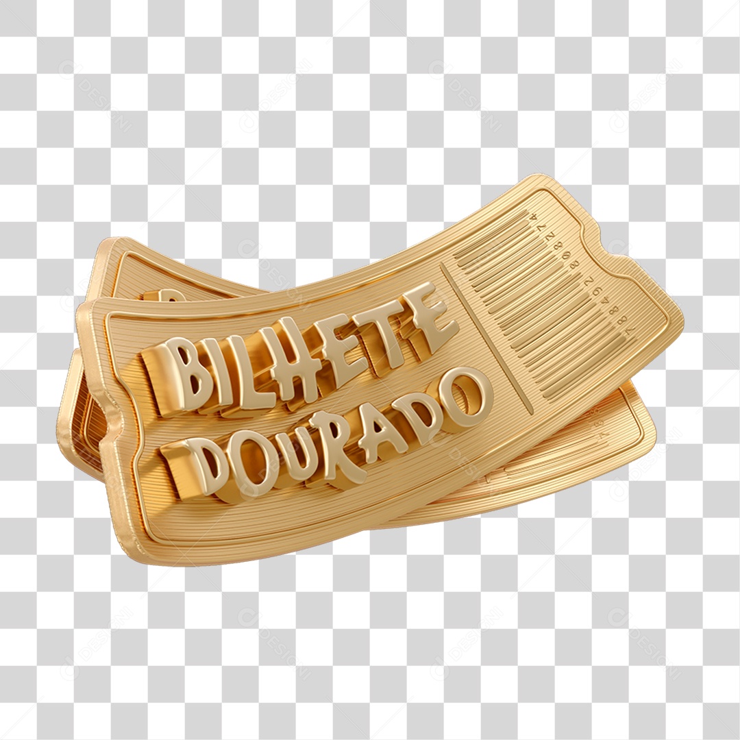 Selo 3D Bilhete Dourado PNG Transparente