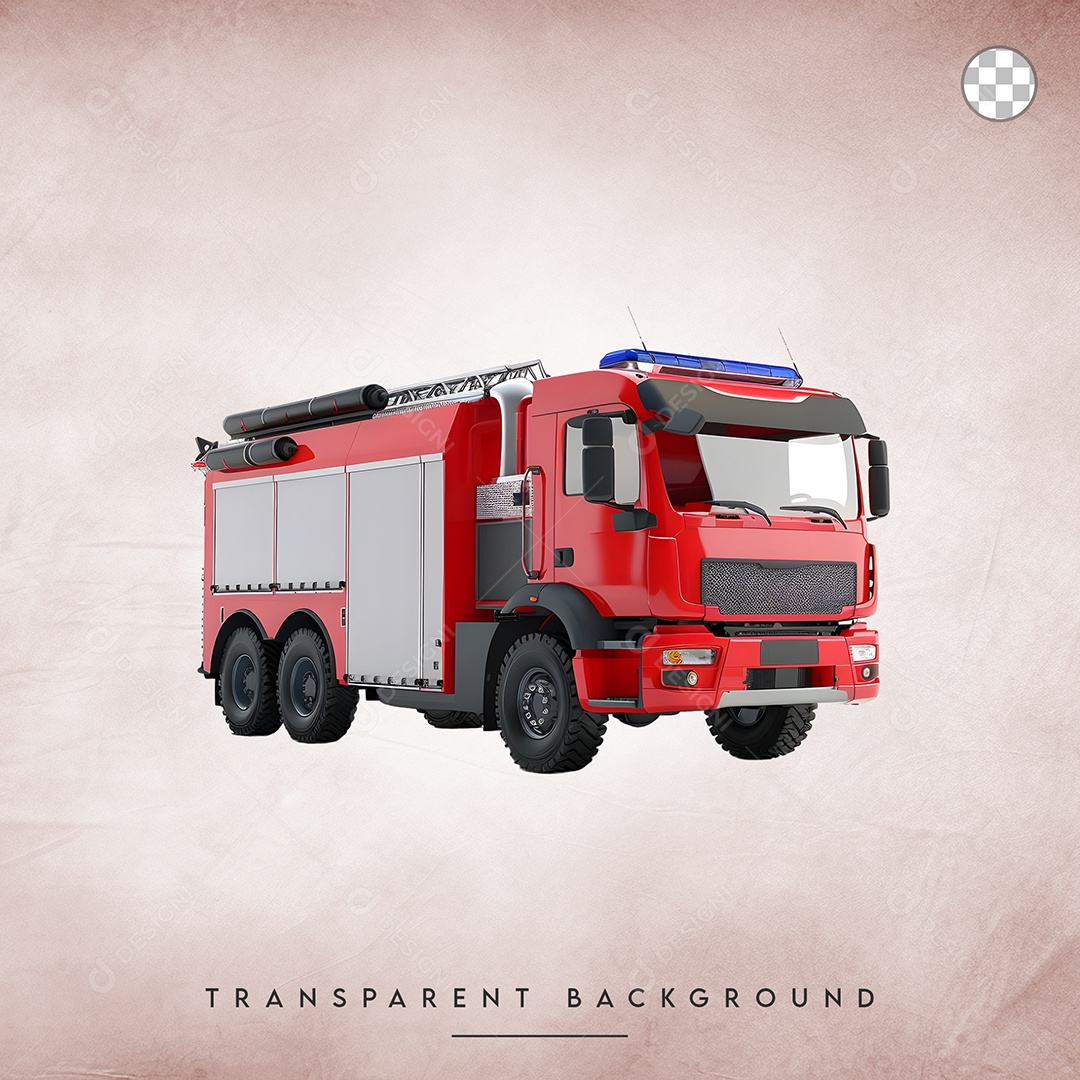 Elemento 3D Caminhão de Bombeiros Vermelho Para Composição PSD
