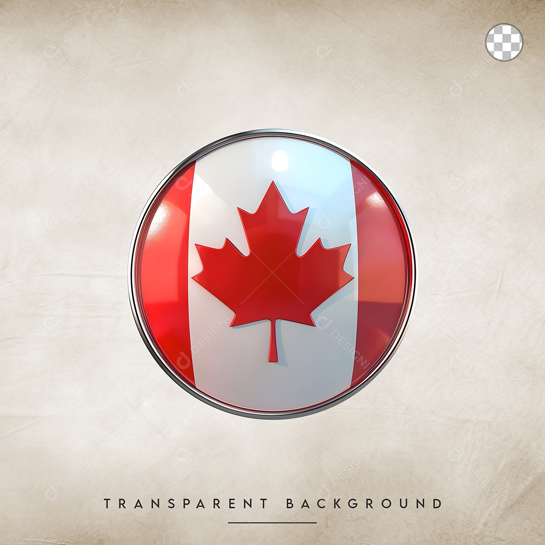Elemento 3D Botão Da Bandeira da Canadá Para Composição PSD