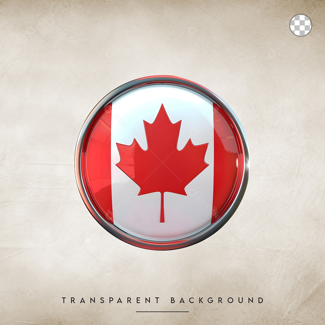 Elemento 3D Botão Da Bandeira da Canadá Para Composição PSD