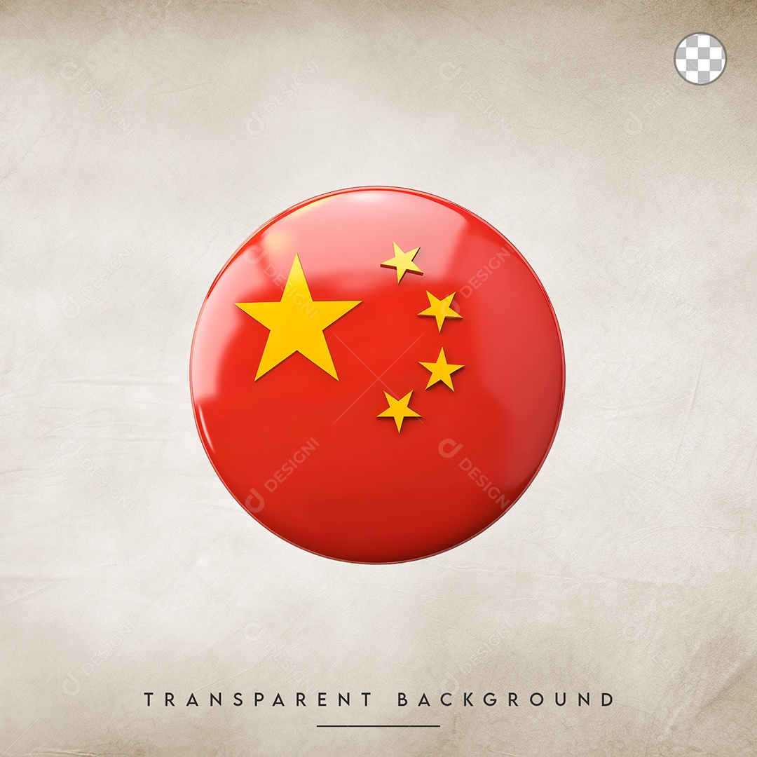 Elemento 3D Botão Da Bandeira da China Para Composição PSD