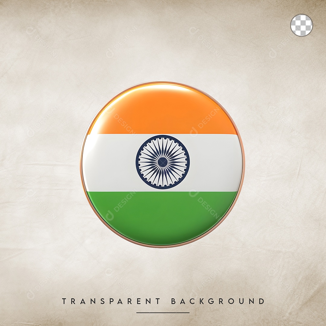 Elemento 3D Botão Da Bandeira da Índia Para Composição PSD