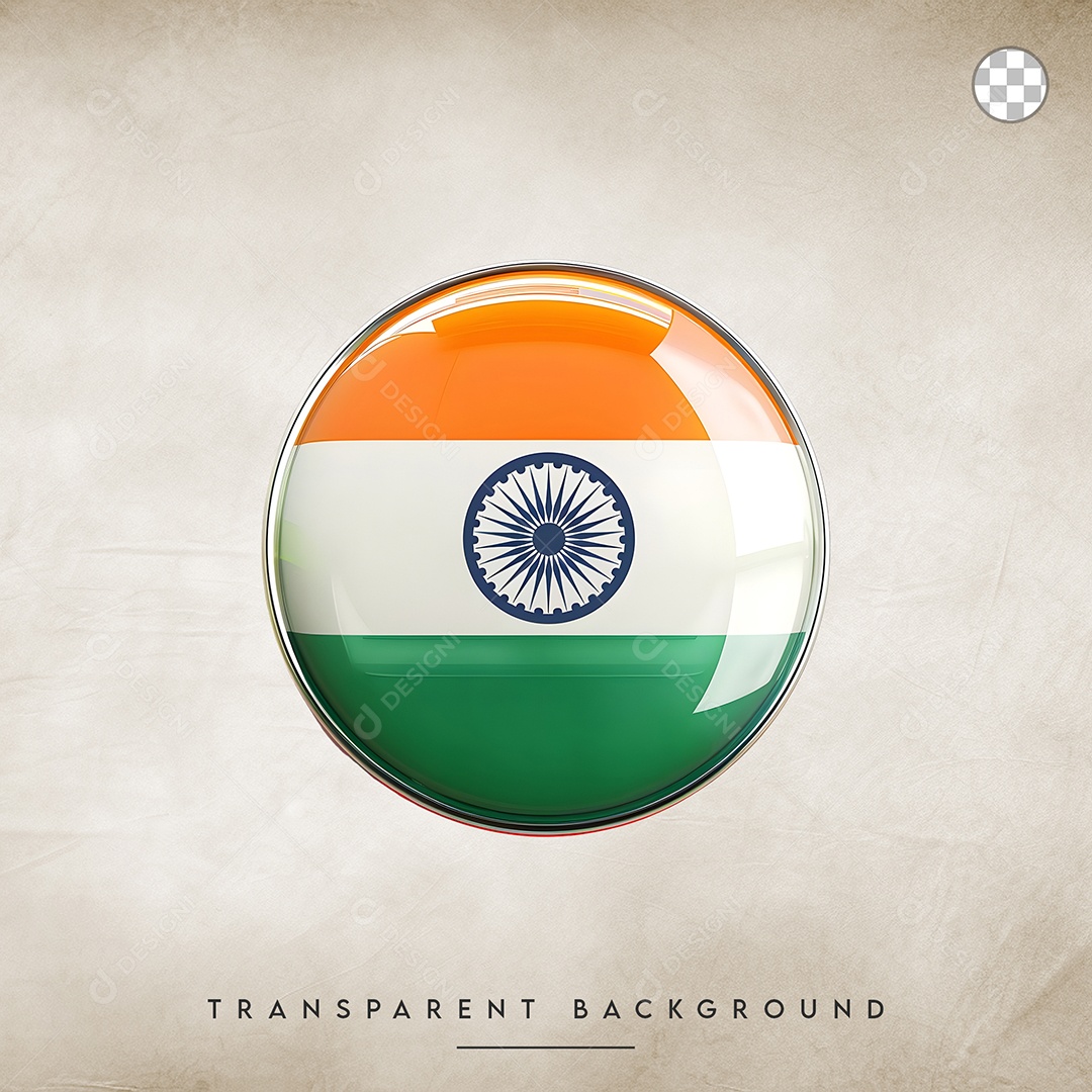 Elemento 3D Botão Da Bandeira da Índia Para Composição PSD