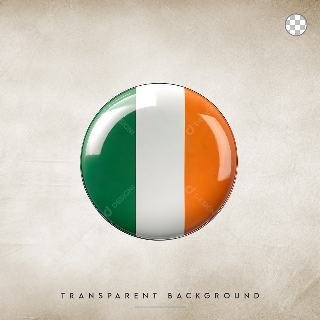 Elemento 3D Botão Da Bandeira da Irlanda Para Composição PSD