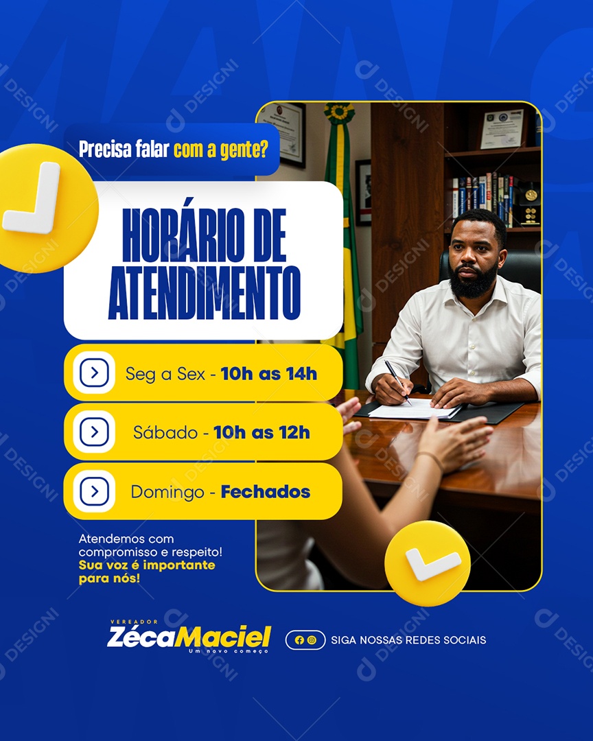 Vereador Horário de Atendimento Social Media PSD Editável