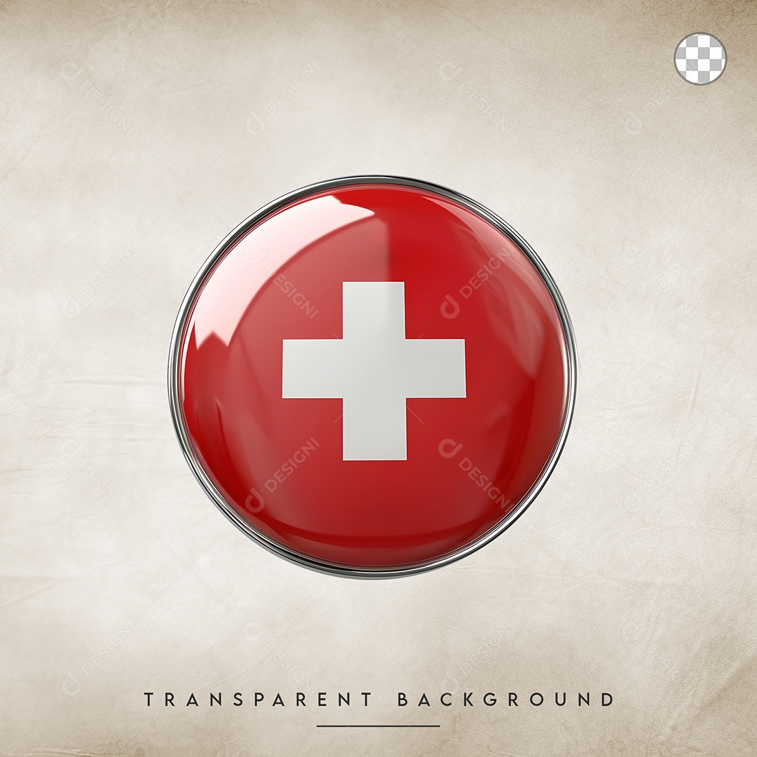 Elemento 3D Botão Da Bandeira da Suiça Para Composição PSD