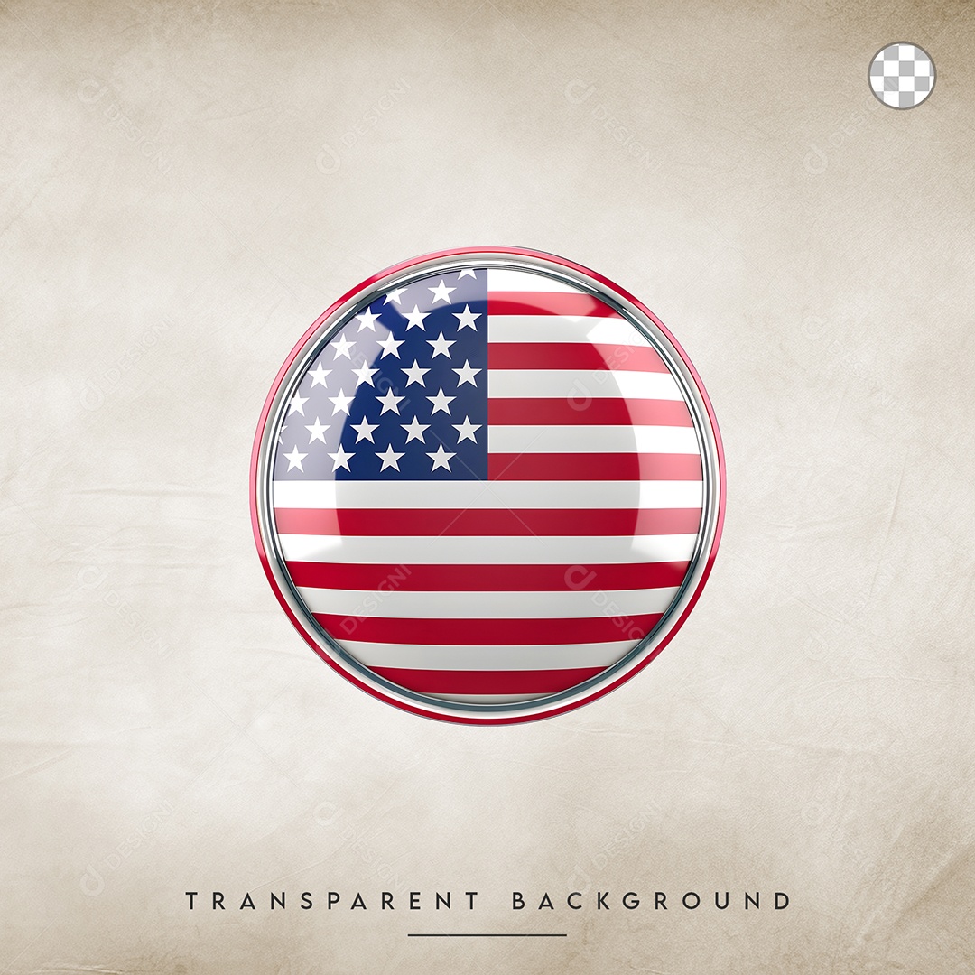 Elemento 3D Botão Da Bandeira dos Estados Unidos Para Composição PSD