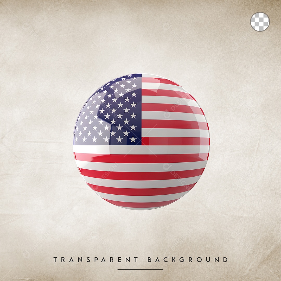 Elemento 3D Botão Da Bandeira dos Estados Unidos Para Composição PSD