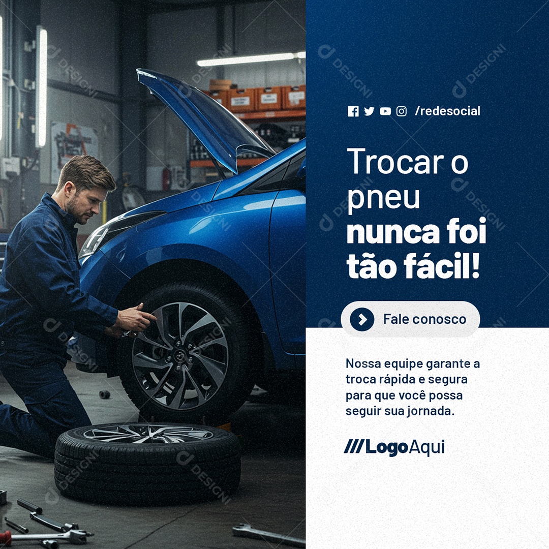 Oficina Mecânica Trocar o Pneu Nunca Foi Tão Fácil Social Media PSD Editável