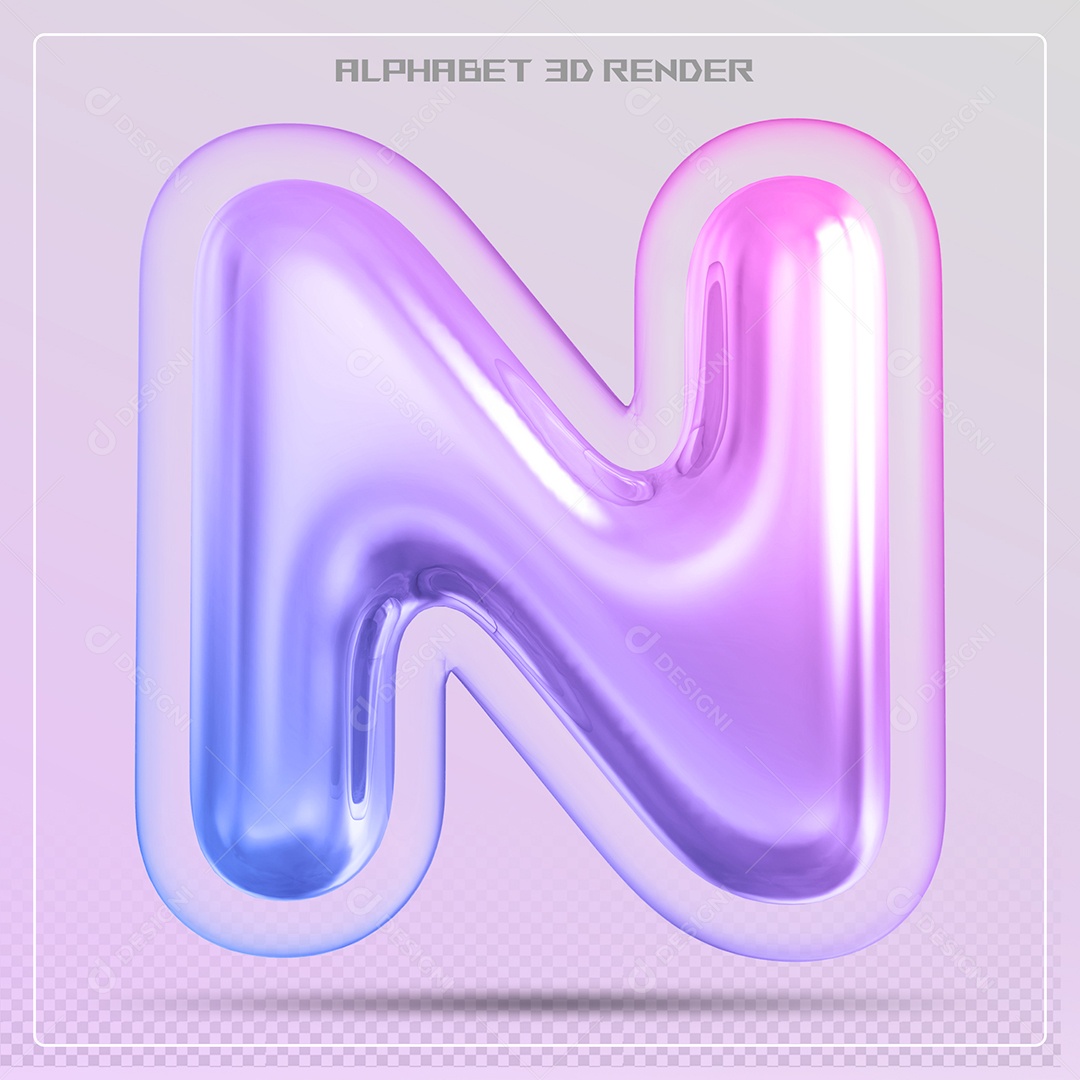 Elemento 3D Letra N Colorida Para Composição PSD
