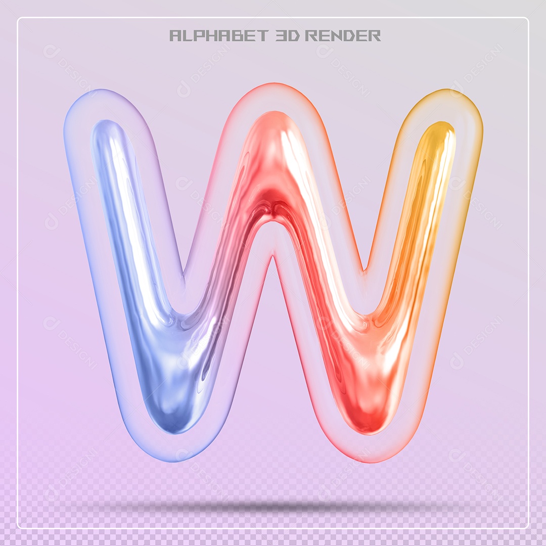 Elemento 3D Letra W Colorida Para Composição PSD