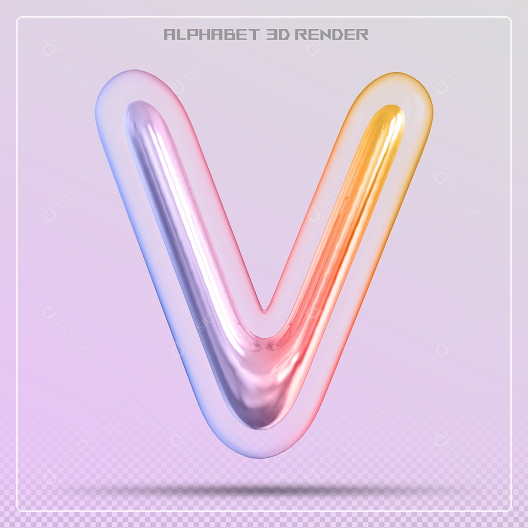 Elemento 3D Letra V Colorida Para Composição PSD