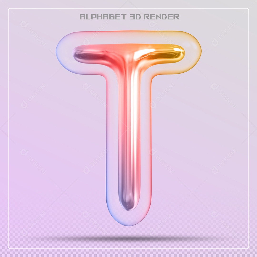 Elemento 3D Letra T Colorida Para Composição PSD