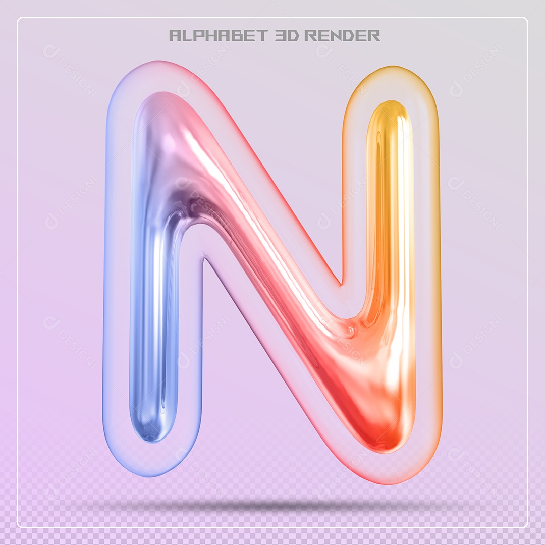 Elemento 3D Letra N Colorida Para Composição PSD