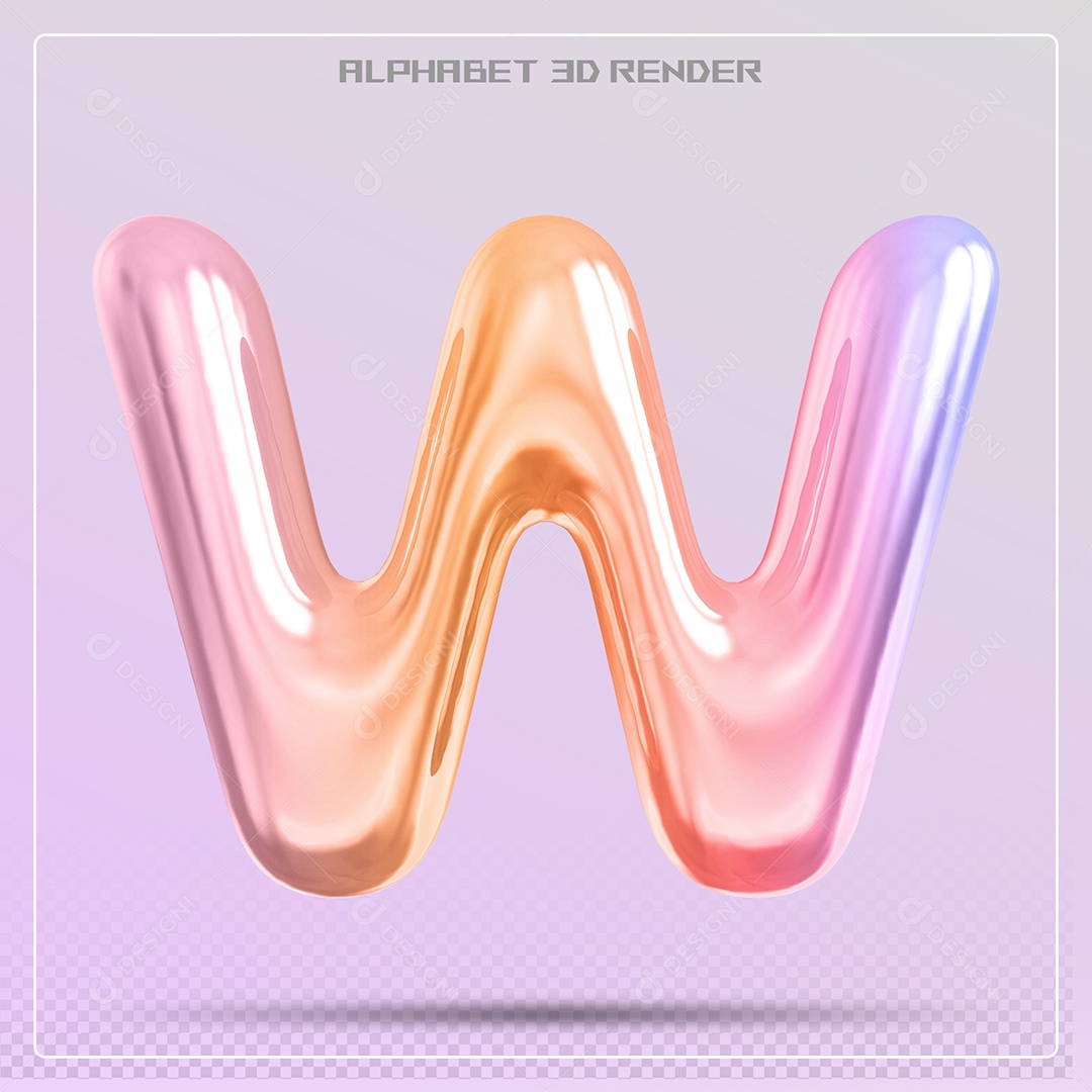 Elemento 3D Letra W Colorida Para Composição PSD