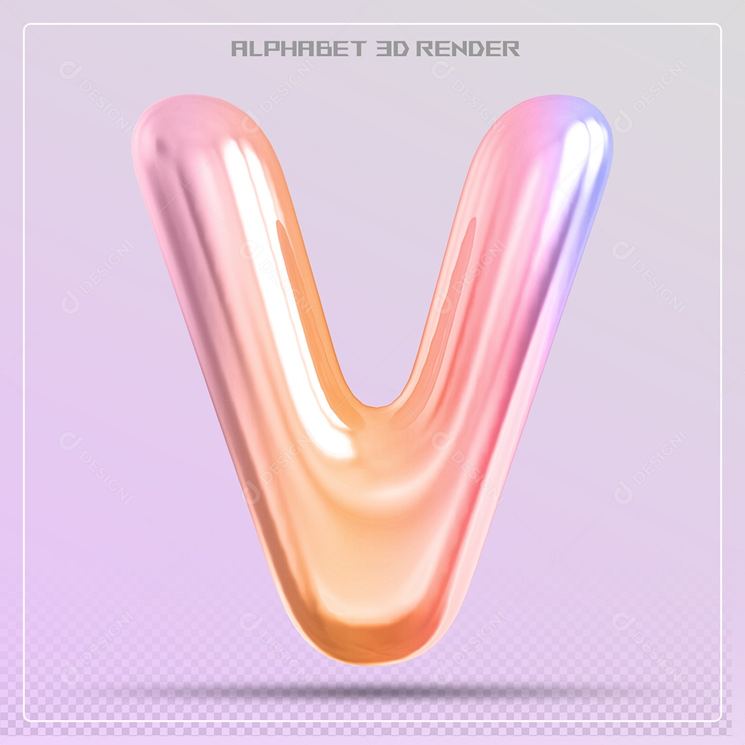 Elemento 3D Letra V Colorida Para Composição PSD
