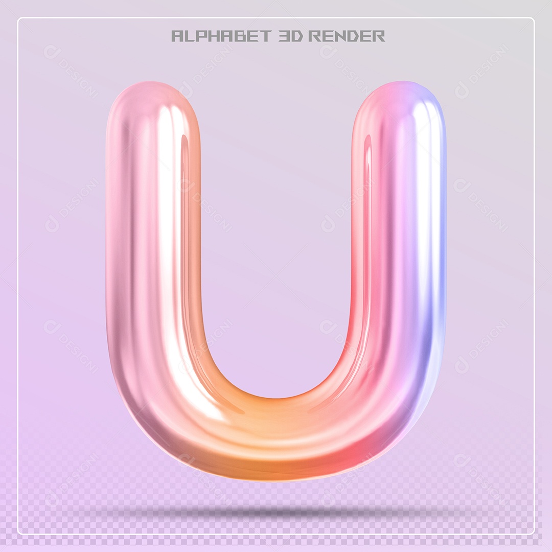 Elemento 3D Letra U Colorida Para Composição PSD
