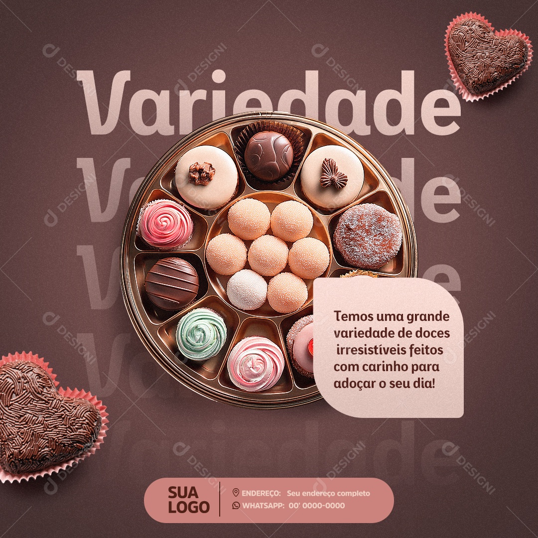 Confeitaria Temos Uma Grande Variedade em Doces Social Media PSD Editável