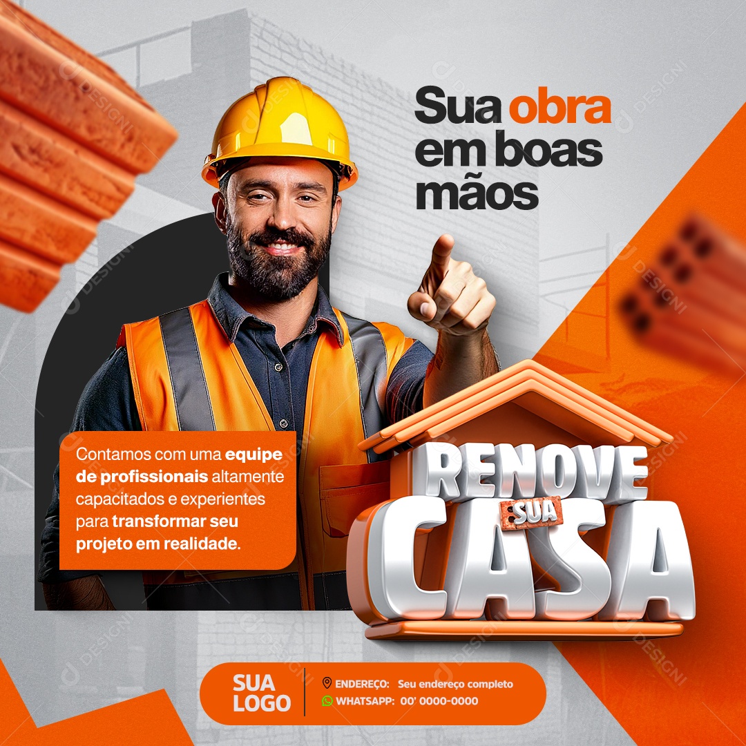 Empresa EngenhariaSua Obra Em Boas Mãos Social Media PSD Editável