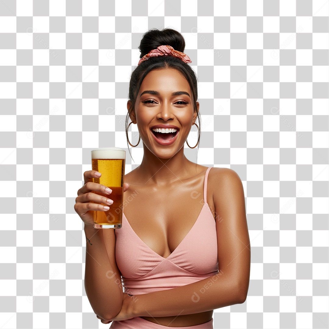 Mulher Segurando Garrafa de Bebida Alcoólica PNG Transparente