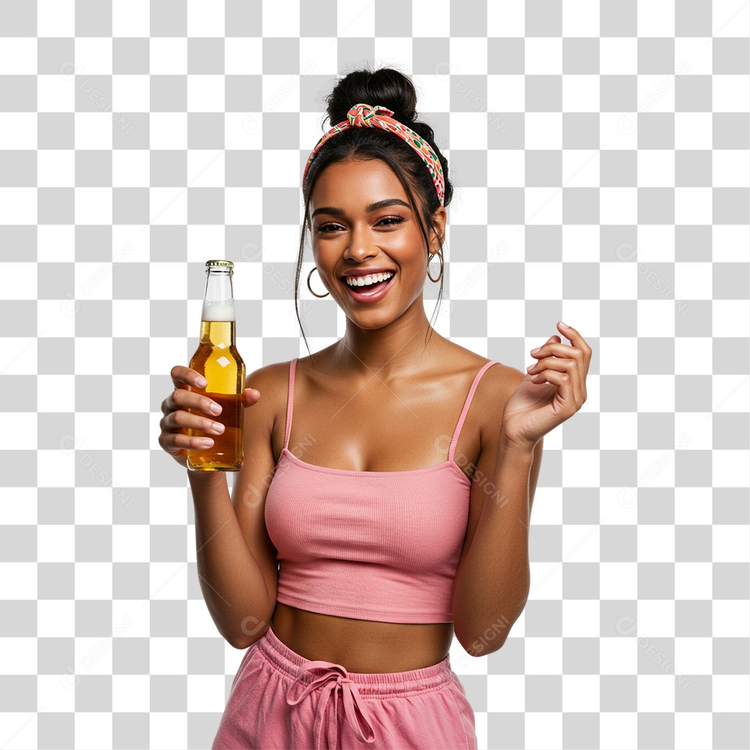 Mulher Segurando Garrafa de Bebida Alcoólica PNG Transparente