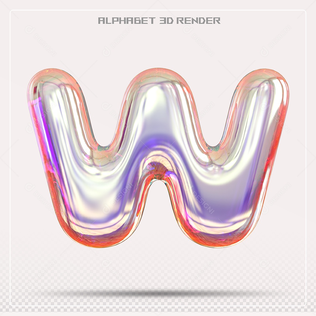 Elemento 3D Letra W Colorida Para Composição PSD