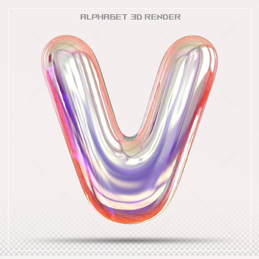 Elemento 3D Letra V Colorida Para Composição PSD