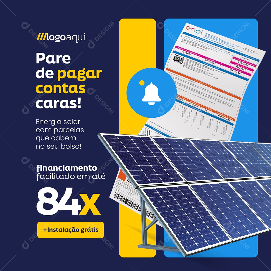 Energia Solar Pare de Pagar Contas Caras Social Media PSD Editável