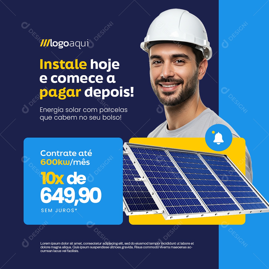 Energia Solar Instale Hoje e Comece a Pagar Depois Social Media PSD Editável