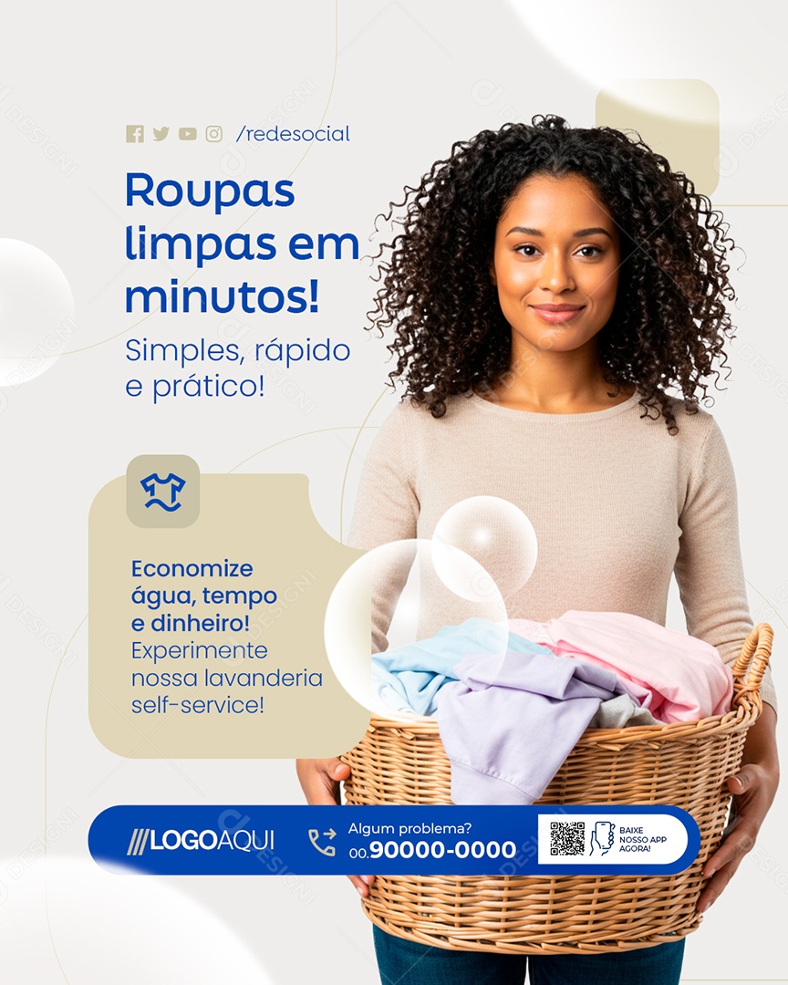 Lavanderia Roupas Limpas em Minutos Social Media PSD Editável