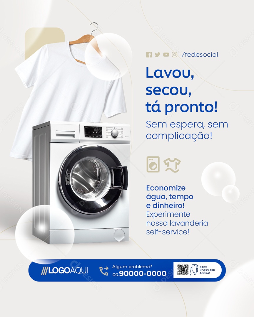 Lavanderia Lavou Secou Tá Pronto Social Media PSD Editável