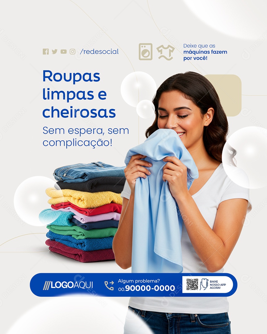 Lavanderia Roupas Limpas e Cheirosas Social Media PSD Editável