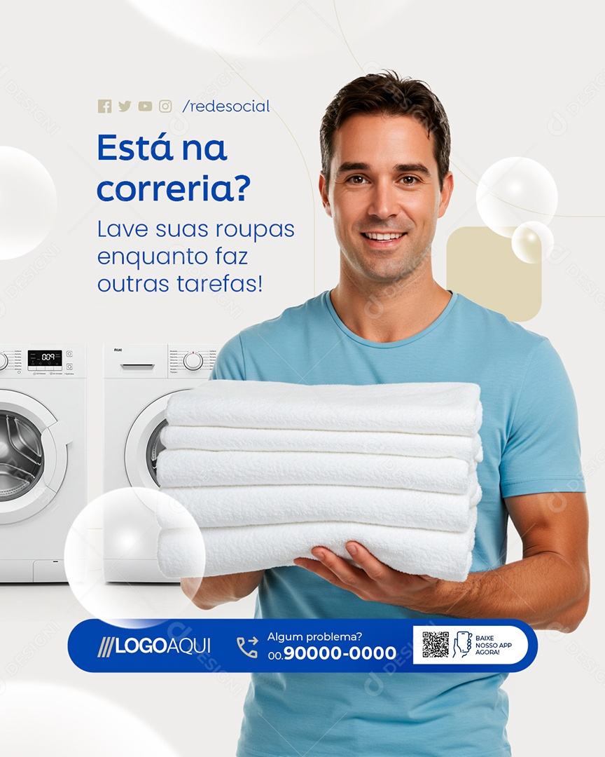 Lavanderia Está na Correria Social Media PSD Editável