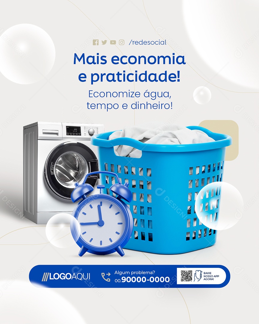 Lavanderia Mais Economia e Praticidade Social Media PSD Editável