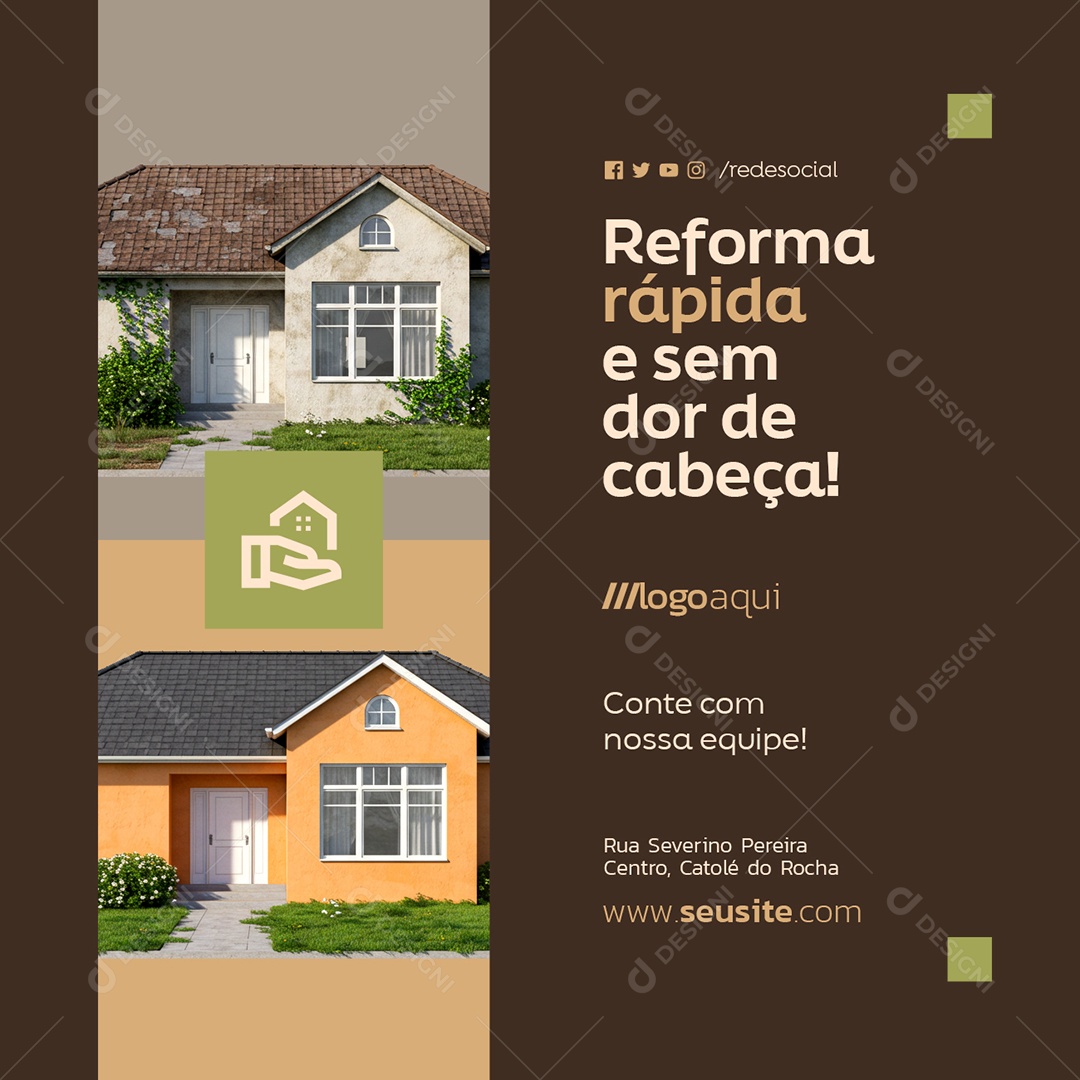 Construtora Reforma Rápida e Sem Dor de Cabeça Social Media PSD Editável