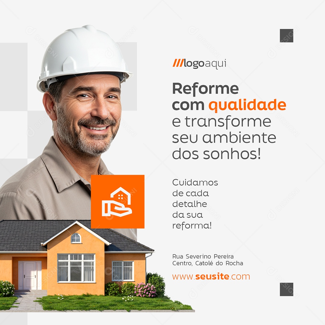 Construtora Reforma Qualidade Social Media PSD Editável