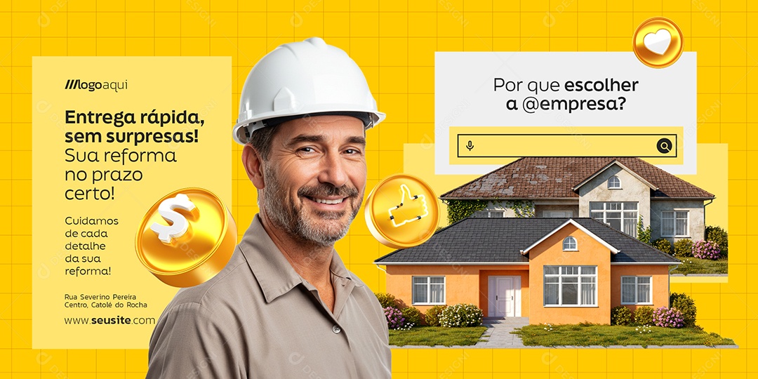 Carrossel Construtora Reforma Entrega Rápida Social Media PSD Editável