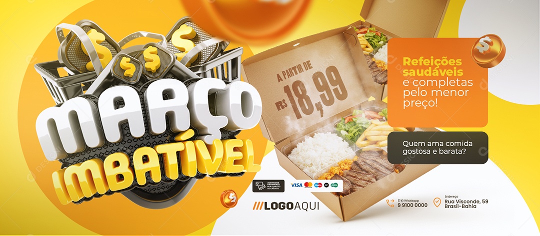 Banner Março Imbatível Marmitas Refeições Saudáveis Social Media PSD Editável