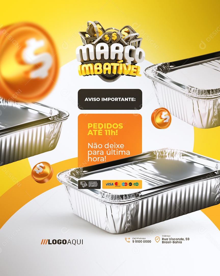 Março Imbatível Marmitas Aviso Importante Social Media PSD Editável