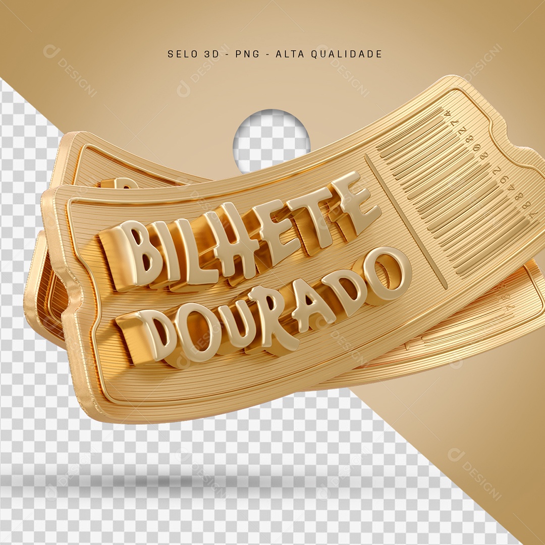 Bilhete Dourado Selo 3D para Composição PSD