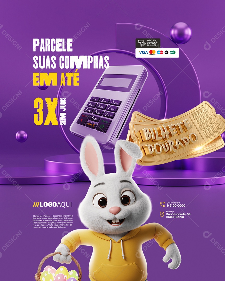 Bilhete Dourado Supermercado Parcele Suas Compras Social Media PSD Editável