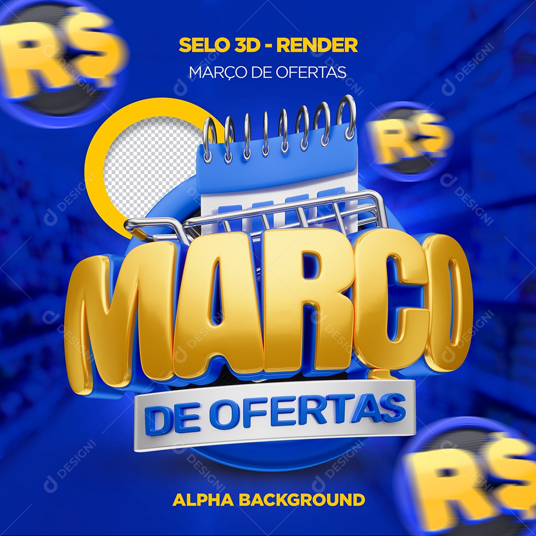 Março de Ofertas Selo 3D Para Composição PSD
